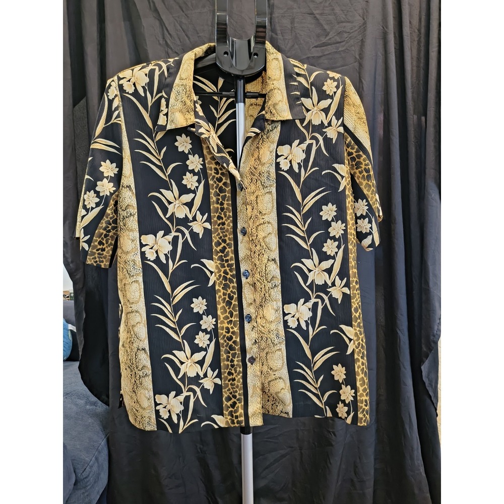 Alison Dailey Vintage Short Sleeve Button Up Yellow Print With Shoulder Pads L